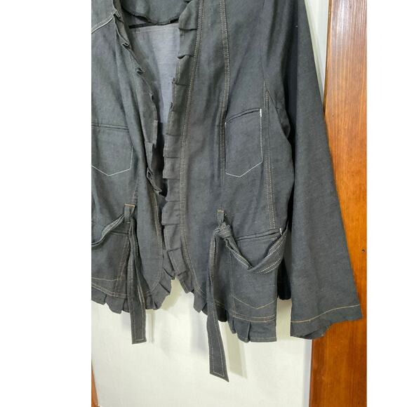 D.F.A New York Dark Grey Ruffle Jacket Tie Front High Neck Sz 1X Plus Steampunk - Picture 5 of 5